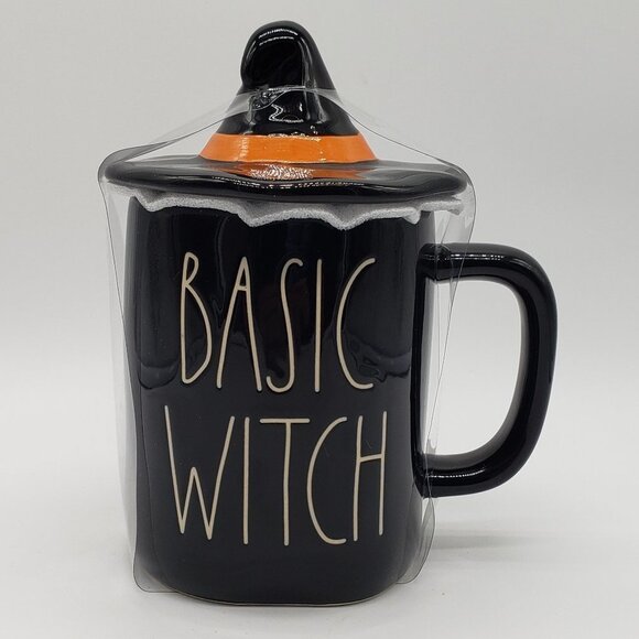 Rae Dunn Magenta BASIC WITCH Black Ceramic Mug with Witches Hat Lid NEW! - Picture 1 of 6